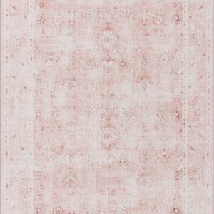 Light Pink Rug 5x7 for Living Room,Machine Washable Girls Room Rug for Nursery Bedroom,Blush Pink Super Soft Faux Wool Boho Floral Carpet 5 by 7