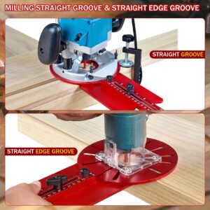 New Universal Router Circle Cutting Jig For Straight Or Cylindrical Edges, Aluminum Router Jig For Cutting/Routing Circles, Router Guide For Woodworking Edging Projects(Red)