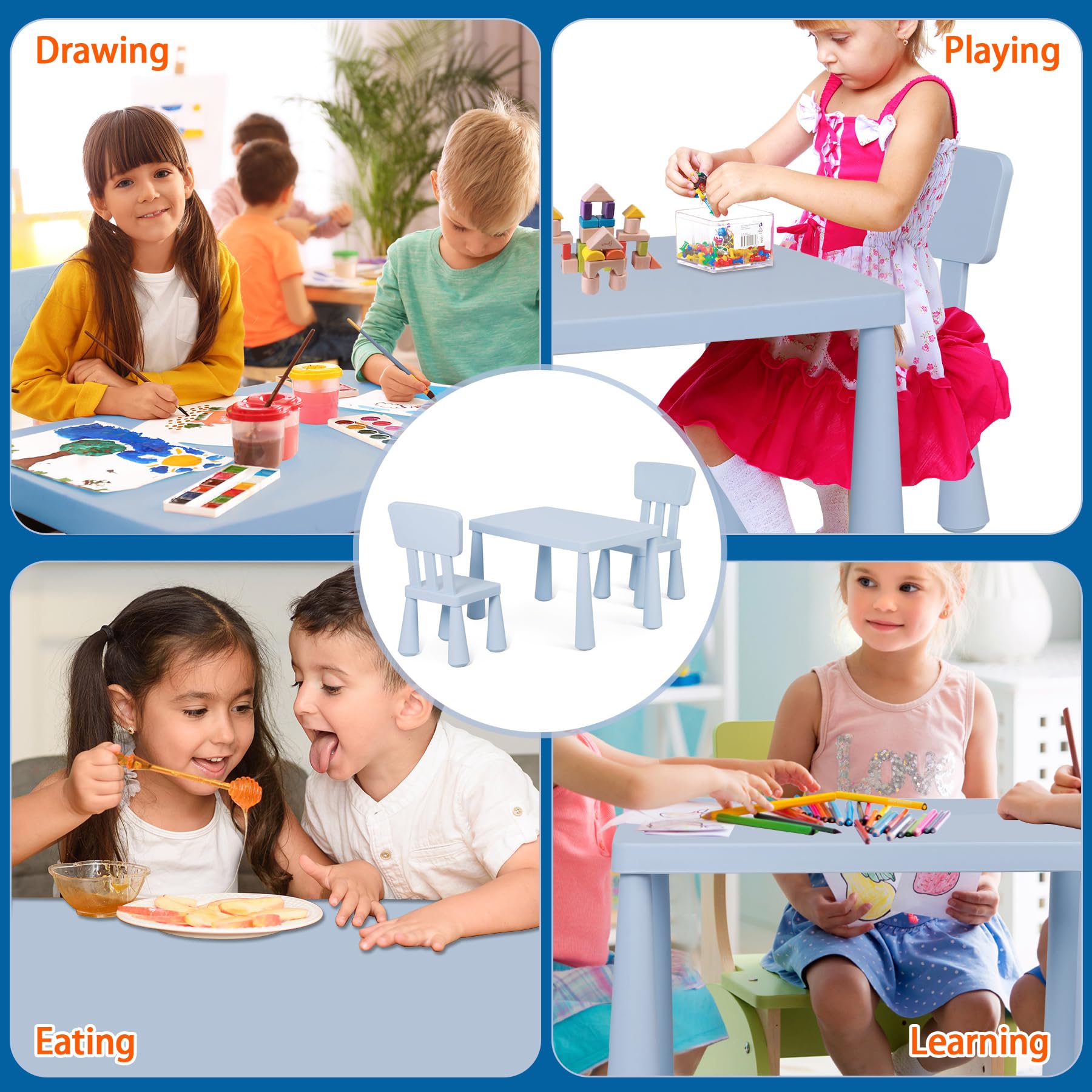 ZENY Kids Table and Chair Set, 3 in 1 Plastic Children Activity Table for Toddlers Drawing, Reading, Crafts, Snack Time, Detachable Tabletop Table and Chair Set for Home, Nursery, Playroom