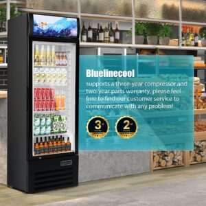 Bluelinecool 12.5 cu.ft Commercial Refrigerators with 1 Glass Door, Beverage Fridge with LED Light Display Upright Merchandiser, Drink Cooler with 4 Adjustable Shelves Black ETL Approved