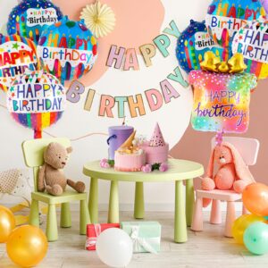 9 Pcs Happy Birthday Balloons, Round Foil Birthday Balloon Birthday Party Decorations, Large Birthday Mylar Balloon Birthday Gift Box Balloons for Kids Birthday Baby Shower Decorations