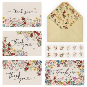 artoid mode 36 pack vintage wildflower thank you cards flower greeting cards gift with envelope sticker blank note cards for birthday wedding baby shower bridal shower, 4 x 6 inch