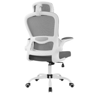 Office Chair Ergonomic Desk Chair Gaming Chair Computer Chair for Home Office with Wheels, Lumbar Support, Adjustable Headrest and Flip-up Armrest (Grey)