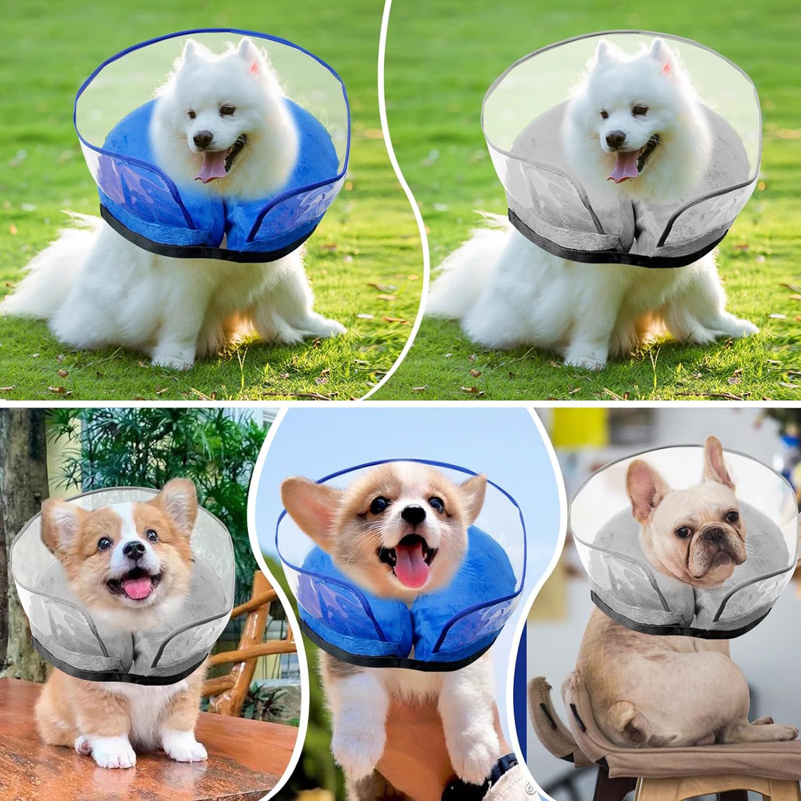 Dog Cone Collar After Surgery,Inflatable Soft Dog Cone for Large Medium Small Dog,Adjustable Breathable Inflatable Dog Cone Collar,Protect Pets from Licking Wounds,Soft and Comfortable,Blue(XL)