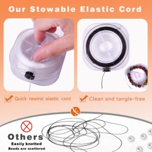 Elastic String for Bracelets, 2 Rolls of 0.8mm Flat Stretch Bracelet Cord, 220 Yards for Jewelry Beading, with Storage Case and Beading Tool.