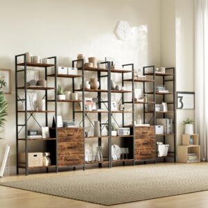 YAOHUOO Triple Bookshelf with 3 Fabric Drawers, 5 Tier Wide Bookcase with Open Display Shelves, Tall Bookshelf with Storage for Home Office & Bedroom, Rustic Brown