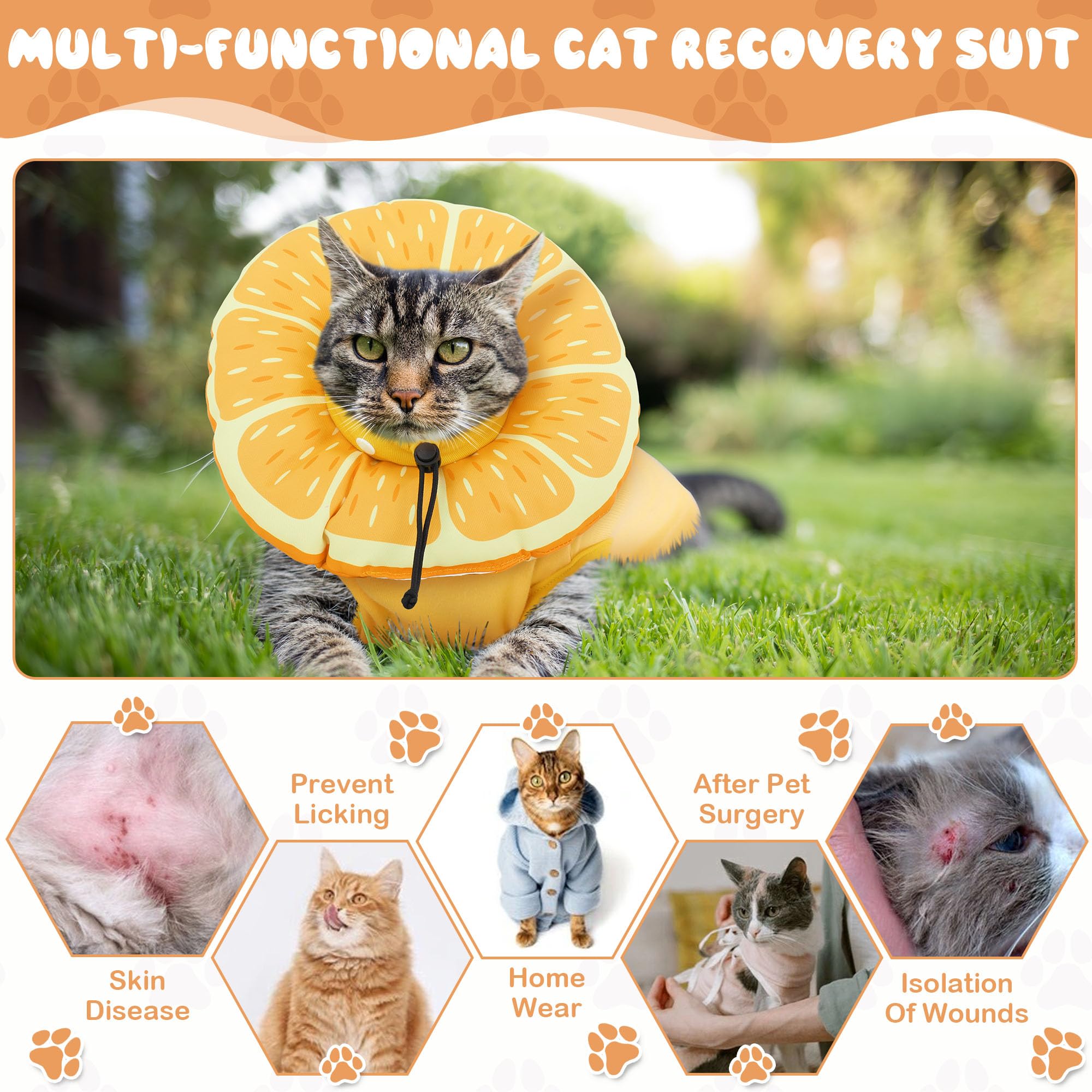 MABOZOO 2-in-1 Cat Surgical Suit, 2 Cat Recovery Suit & Cat Cone Collar for Cats After Surgery, Cute Kitten Surgical Full Bodysuit Cat Recovery Collar for Cats Dogs 4-8lb(Yellow)