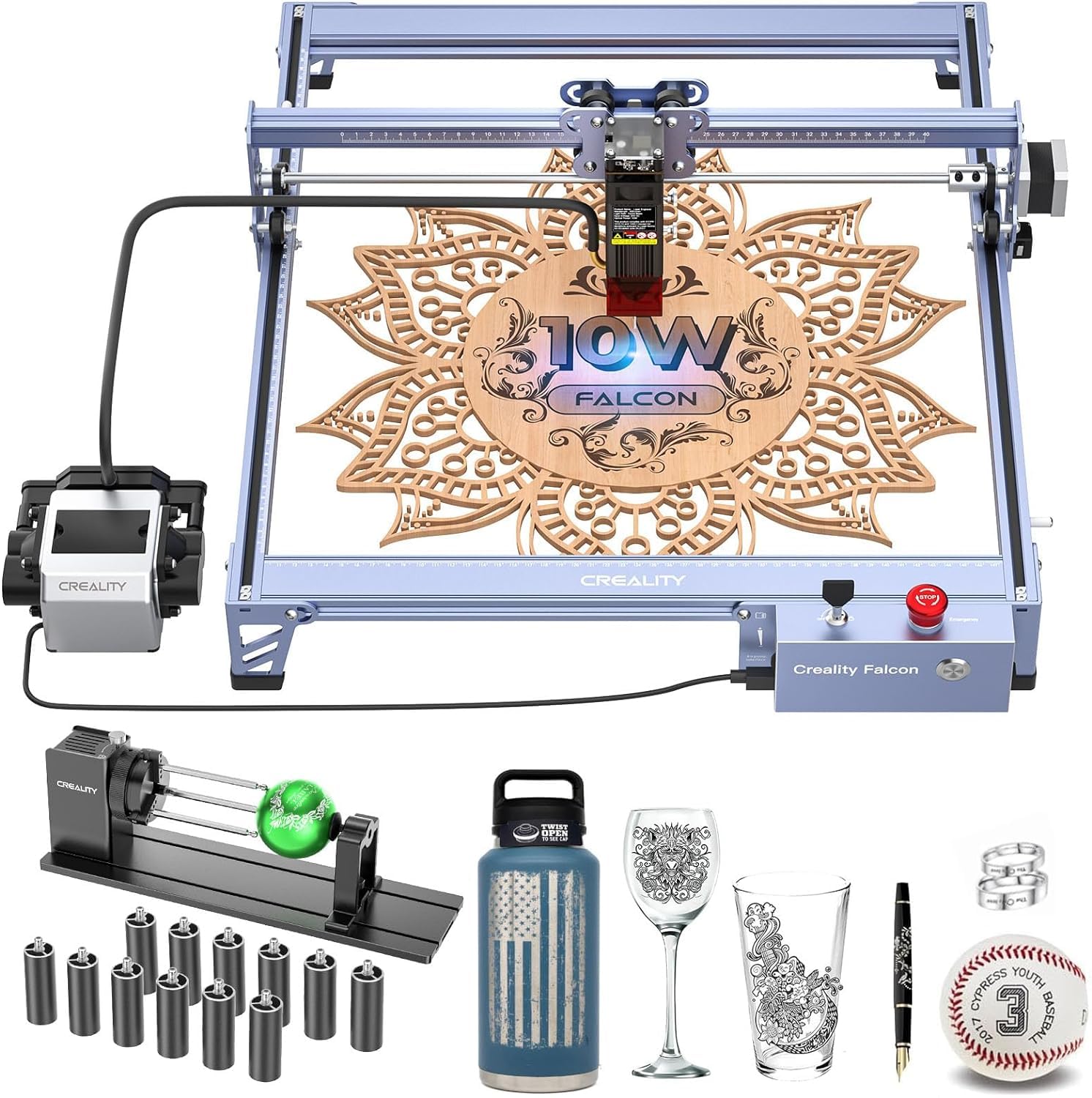 10w Laser Engraver with Air Assist, Laser Engraving Machine with Rotary Roller, High Precision Laser Cutter and Engraver for Wood, Metal, Acrylic, Cylindrical Objects, Tumblers