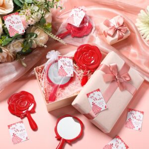 Sintuff 24 Set Quinceanera Party Favors for Guests Rose Design Compact Mirrors Red Plastic Compact Mirrors Thank You Cards Small Quinceanera Gift Cards Organza Bags for Guests 15 Birthday Party Favors