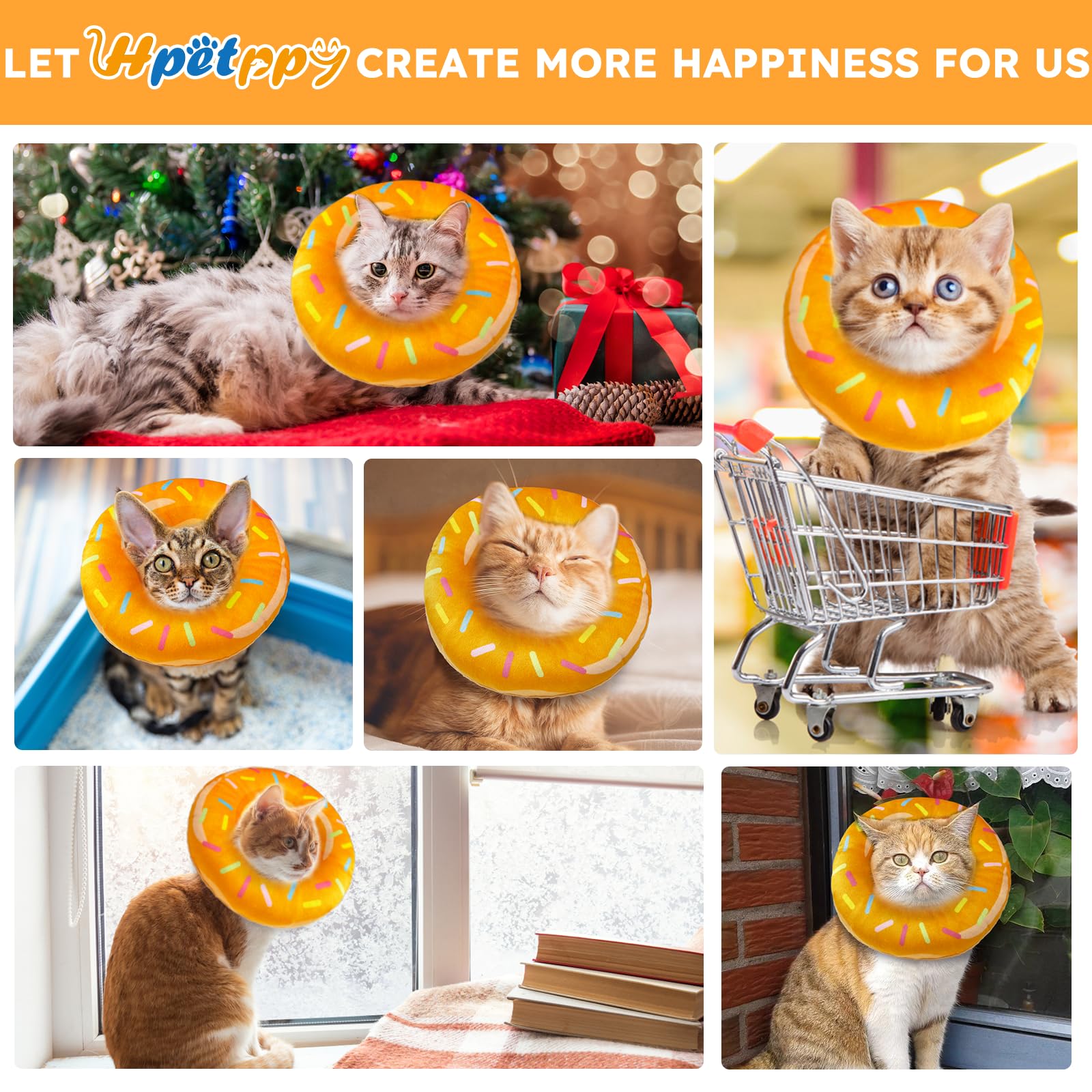 Hpetppy Cat Cone Collar Soft, Cat Recovery Collar for Wound Healing Cute Cat Donut Adjustable Cat Cones to Stop Licking Comfortable Lightweight Neck Elizabethan Collars for Cats Kittens After Surgery