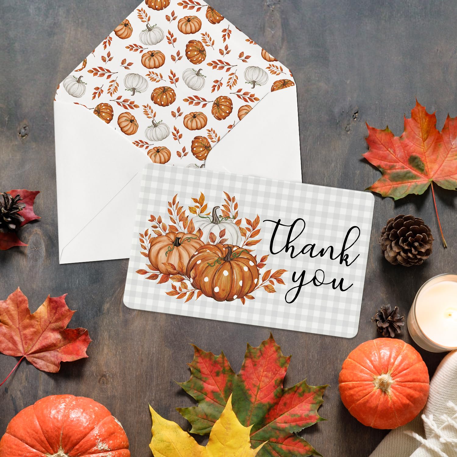 Artoid Mode 36 Pack Leaves Pumpkin Thank You Cards Fall Greeting Cards Gift With Envelope Sticker Blank Note Cards for Birthday Wedding Baby Shower Bridal Shower, 4 x 6 Inch