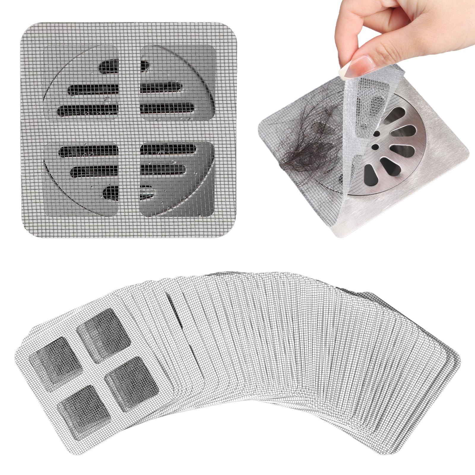 50 PCS 4" X 4" Disposable Shower Drain,Disposable Shower Drain Cover Hair Catcher, Disposable Drain Covers, for Bathroom, Laundry, Bathtub, Kitchen, Sink, Drain Hair Catcher for Human and Pet Hair