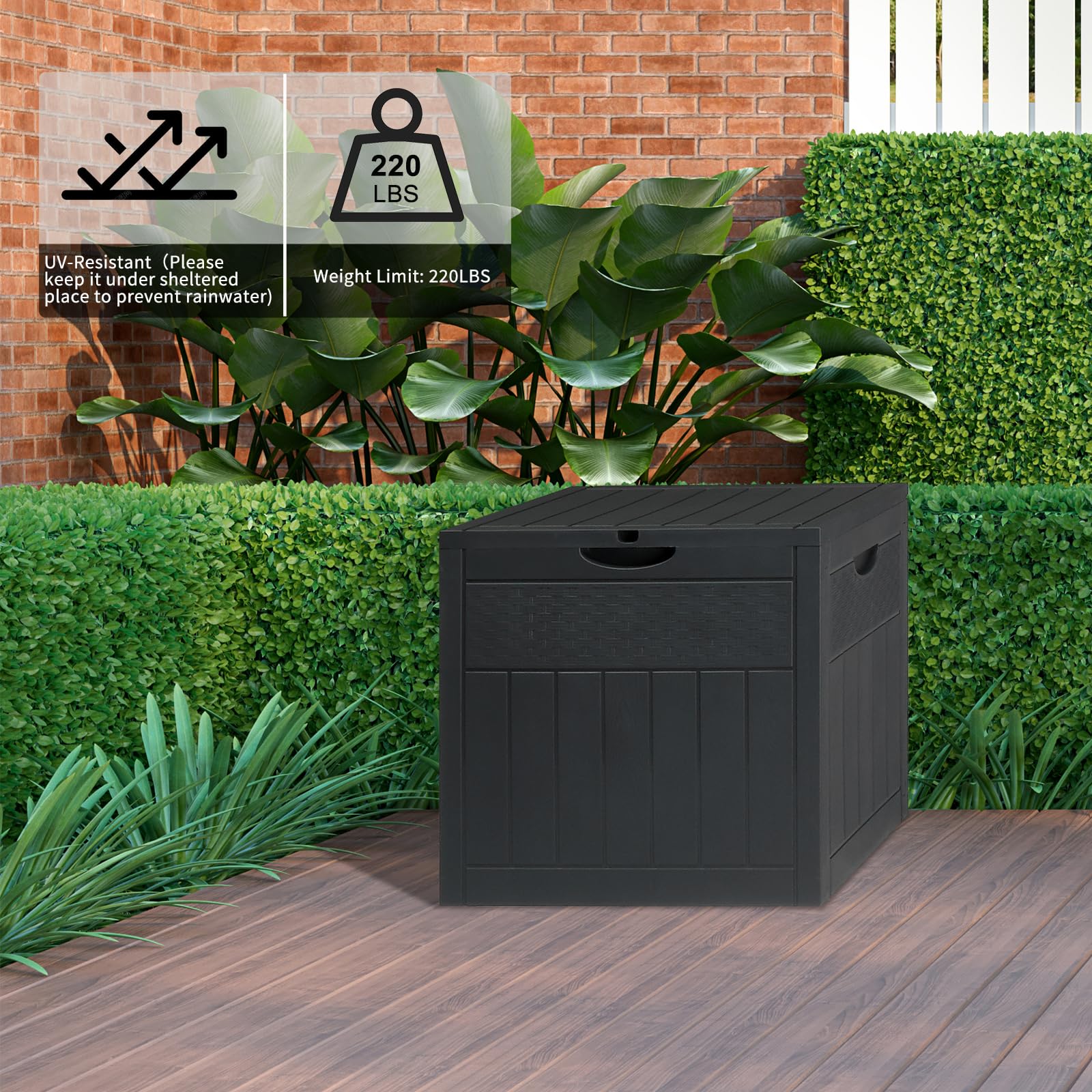 VINGLI 33 Gallon Outdoor Deck Box, Polypropylene Deck Box with Side Handles, Lockable Storage Box for Patio, Garden, Backyard and Balcony, Grey