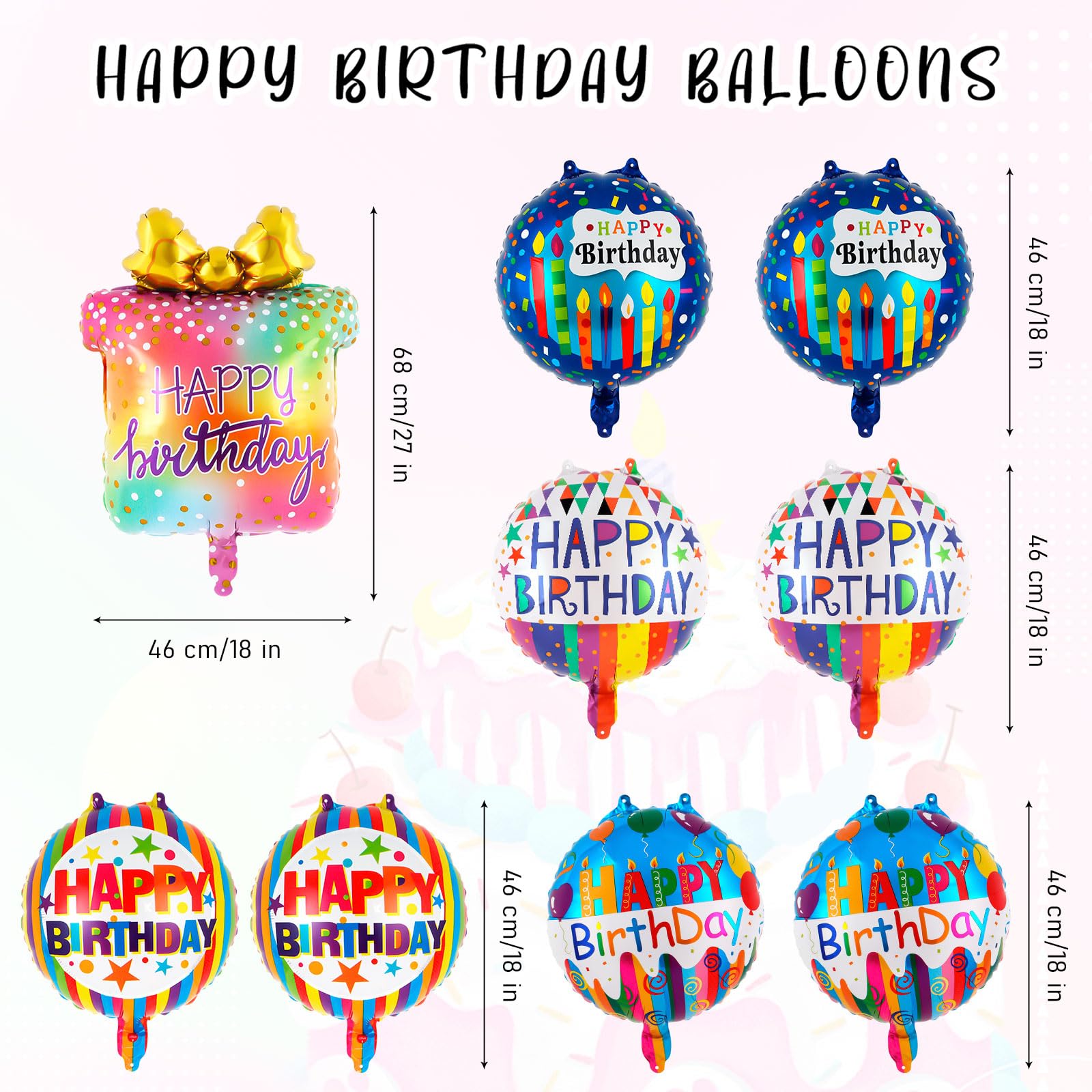 9 Pcs Happy Birthday Balloons, Round Foil Birthday Balloon Birthday Party Decorations, Large Birthday Mylar Balloon Birthday Gift Box Balloons for Kids Birthday Baby Shower Decorations