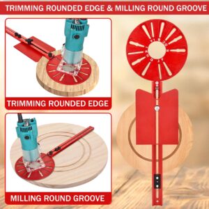 New Universal Router Circle Cutting Jig For Straight Or Cylindrical Edges, Aluminum Router Jig For Cutting/Routing Circles, Router Guide For Woodworking Edging Projects(Red)