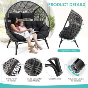 RADIATA Double Egg Chair with Ottomans Outdoor Wicker Patio Egg Chairs with Footrests for Indoor Bedroom Outside Porch Deck Backyard Garden