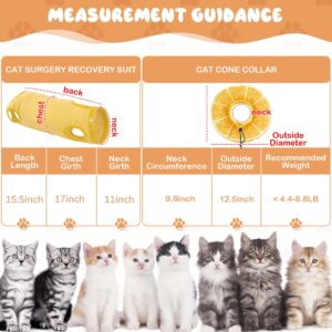 MABOZOO 2-in-1 Cat Surgical Suit, 2 Cat Recovery Suit & Cat Cone Collar for Cats After Surgery, Cute Kitten Surgical Full Bodysuit Cat Recovery Collar for Cats Dogs 4-8lb(Yellow)