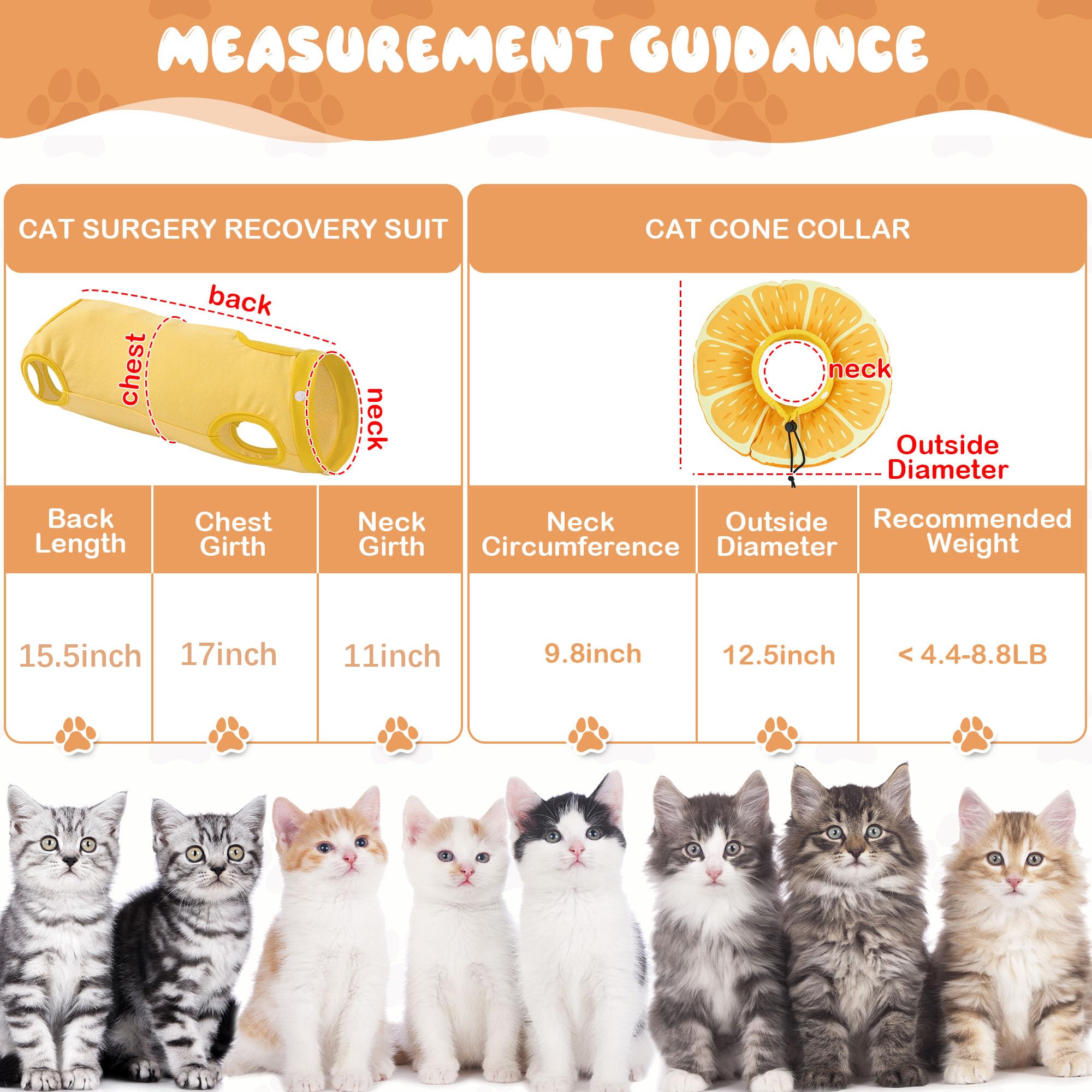 MABOZOO 2-in-1 Cat Surgical Suit, 2 Cat Recovery Suit & Cat Cone Collar for Cats After Surgery, Cute Kitten Surgical Full Bodysuit Cat Recovery Collar for Cats Dogs 4-8lb(Yellow)