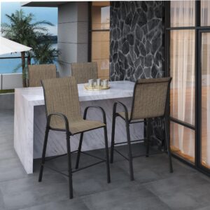 UDPATIO Outdoor Bar Stools of 4, Metal Patio Bar Stools, Brown Textilene Bar Height Outdoor Chairs for Backyard,Lawn