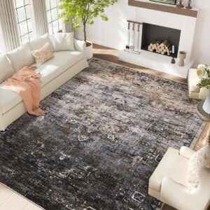 caromio washable 9x12 area rugs, large rugs for living room ombre vintage distressed bedroom rug, ultra-thin soft non-slip area rug for dining room, brown multi