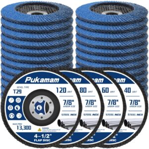 pukamam 24 pack flap discs 4 1/2 for angle grinder grit 40 60 80 120 type 29 zirconia grinding wheel for wood metal sanding