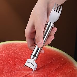 Generic 2024 Watermelon Cutter, 2-in-1 Stainless Steel Fruit Knife Watermelon Fork Slicer Cutter Slicer Tool Dual Head Fruit Forks Slicer Knife Summer Portable Fruit Cutting Knife Fork for Home