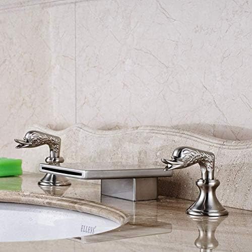 REPLYSAT Kitchen Taps Kitchen Tap Faucet Deck Mounted Waterfall Bathroom Faucet Double Handles Brushed Nickel Bath Spout Mixer Tap