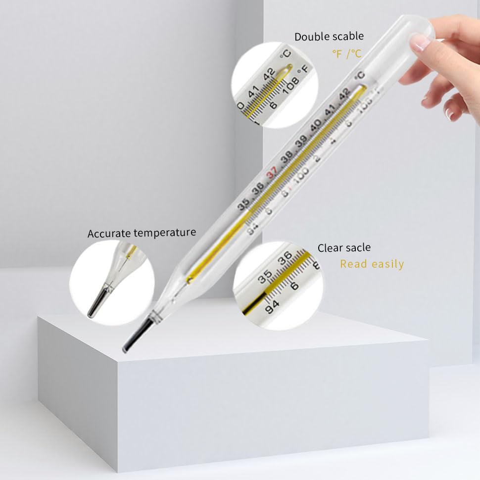 Clinical Glass Thermometer at℃&℉ is Suitable for 2 Pieces Under The Armpit-Adult Classic Non-Digital Thermometer-Medical Fever Thermometer-AiBi TECH