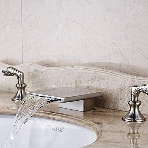 REPLYSAT Kitchen Taps Kitchen Tap Faucet Deck Mounted Waterfall Bathroom Faucet Double Handles Brushed Nickel Bath Spout Mixer Tap