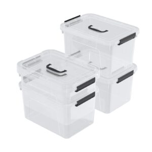 wekioger 4 pack 10 l plastic storage box, clear latching bin with handle