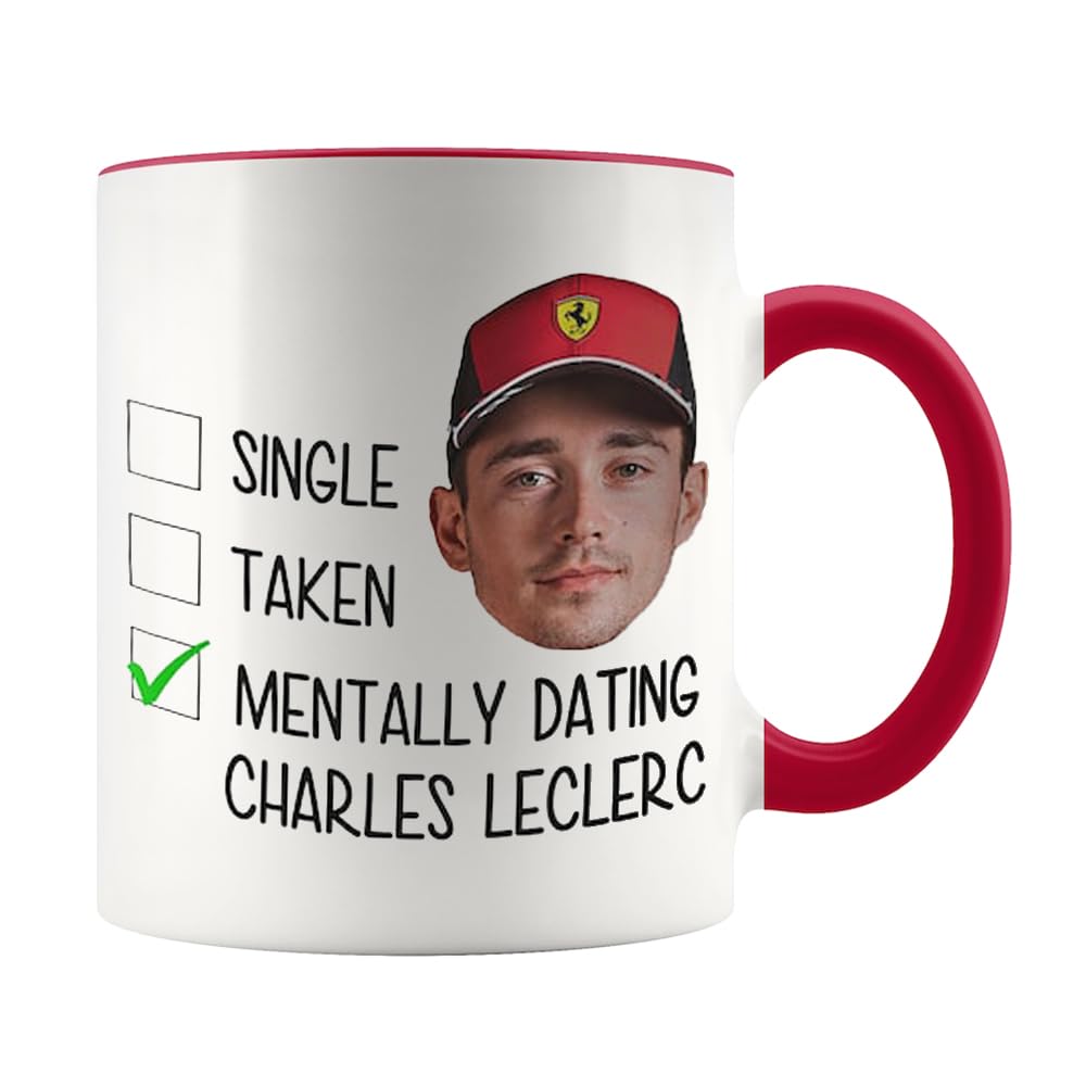 YOLANDEEUROKOK Single Taken Mentally Dating Charles Leclerc Mug, Funny Gift For Charles Leclerc Fan, F1 Fan Mug Gift, 11 Oz Novelty Coffee Mug/Cup, Red