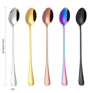 HIDEERPPY Silverware Set, 1/4/6/8/10/12 Pieces Gold Stainless Steel Ice Spoons, Long Handle Spoons, Coffee Spoons, Household Honey Spoons, Milk Tea Seasoning Stirring Spoons, Home Flatware Set(Rainbo