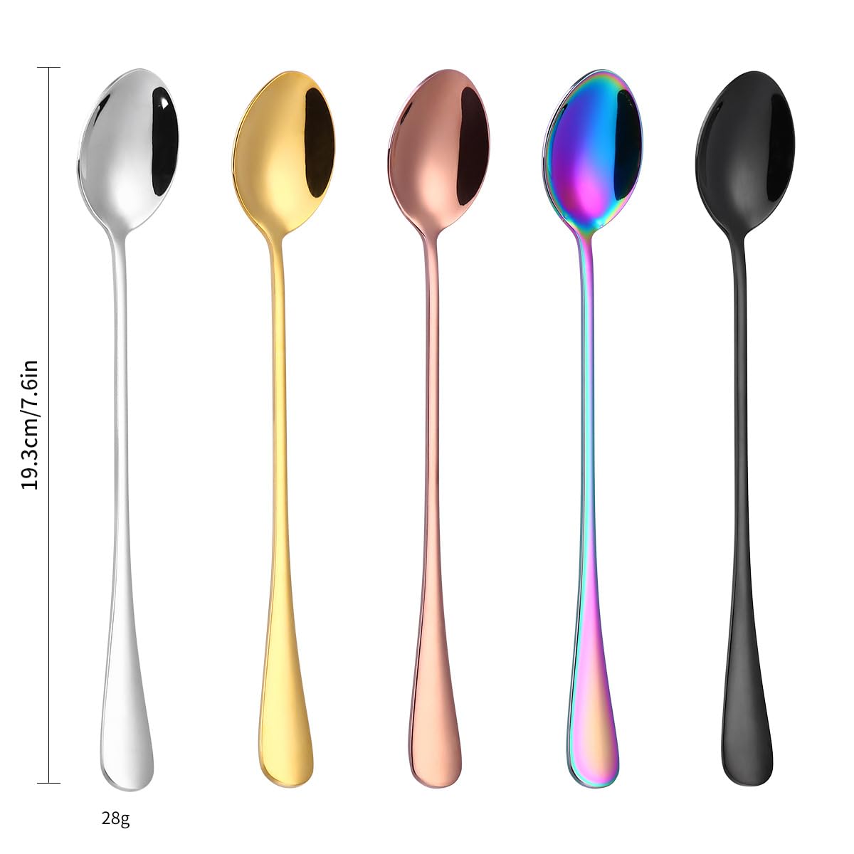 HIDEERPPY Silverware Set, 1/4/6/8/10/12 Pieces Gold Stainless Steel Ice Spoons, Long Handle Spoons, Coffee Spoons, Household Honey Spoons, Milk Tea Seasoning Stirring Spoons, Home Flatware Set(Rainbo