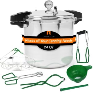 24qt pressure canner and cooker kit | complete 7pc canning supplies starter set | induction pot, gauge, funnel, jar lifter, and much more | including built in safety features