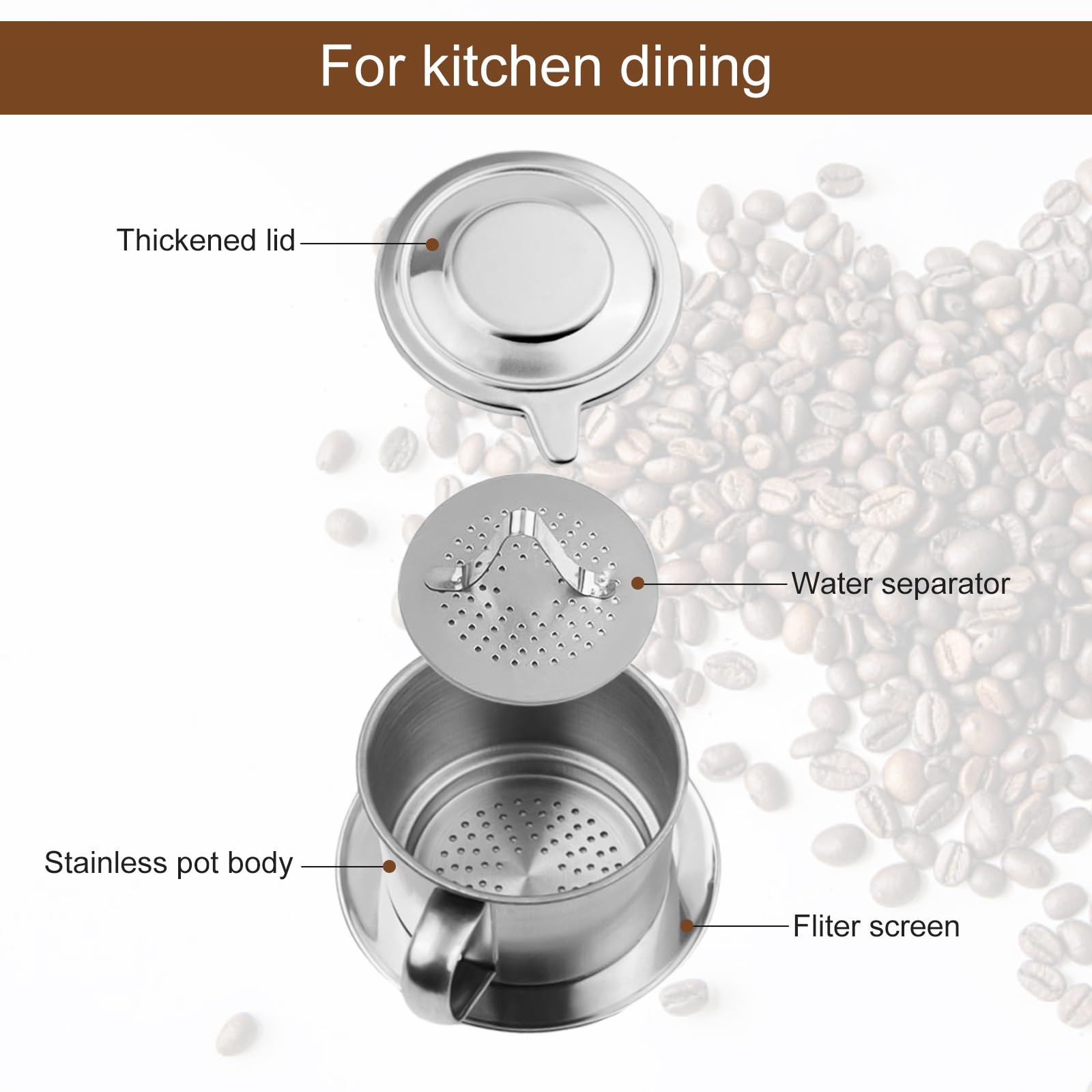 Vietnam Coffee Pot Stainless Steel Vietnamese Coffee Drip Filter Maker Vietnamese Coffee Pot Set for Home Kitchen Office Outdoor