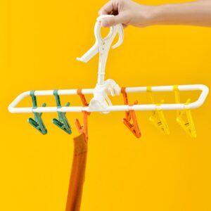 Trrcylp Clothes Drying Racks 2 Pack Collapsible Portable Lockable Underwear Hangers with 24 Clips Socks 360° Rotatable Windproof Hook for Drying Towels Bras Clothes Gloves Plastic White