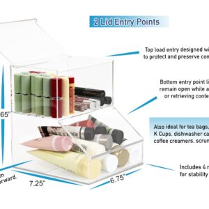 IneVibe First Aid Storage Holder - 2 Compartment Acrylic Container w/Lids for Storing Packets of Alcohol Wipes, Bandages, Ointment, Burn Cream, Gauze Pads for Bathroom, Kitchen & Retail Dispensing