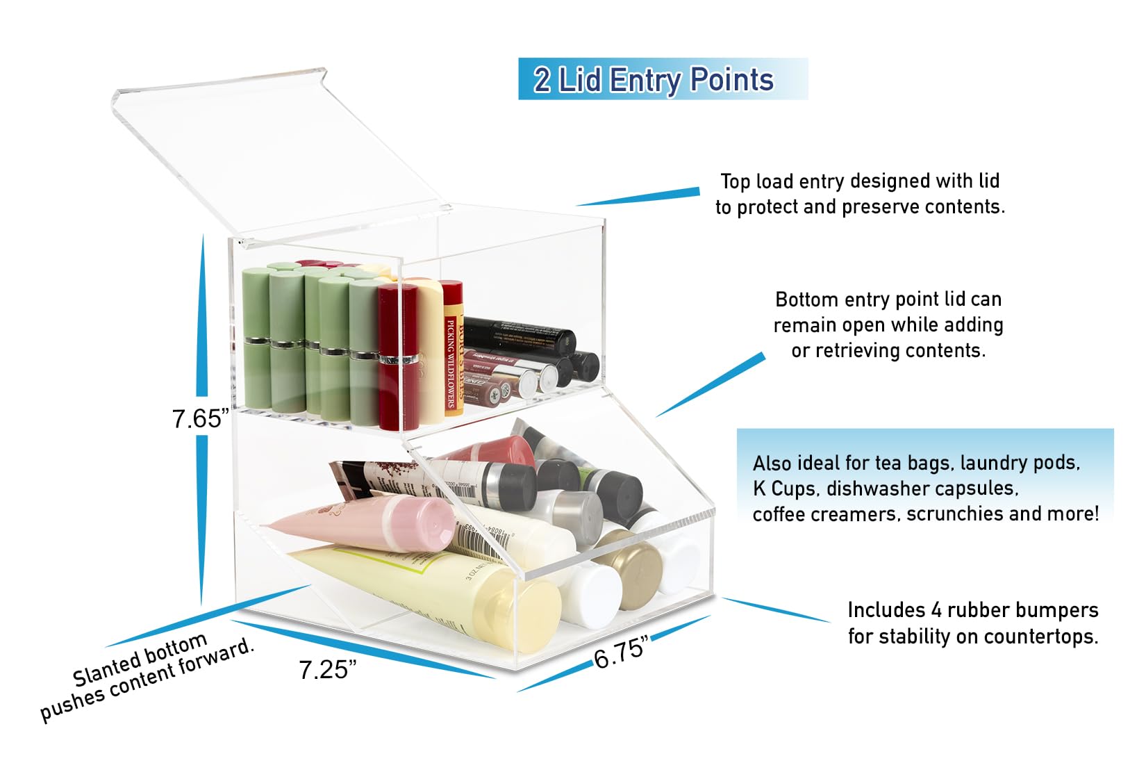 IneVibe First Aid Storage Holder - 2 Compartment Acrylic Container w/Lids for Storing Packets of Alcohol Wipes, Bandages, Ointment, Burn Cream, Gauze Pads for Bathroom, Kitchen & Retail Dispensing