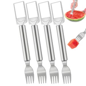 velaco 4 pack 2-in-1 watermelon cutter and fork, 9.5 inch stainless steel fruit cutter slicer tool