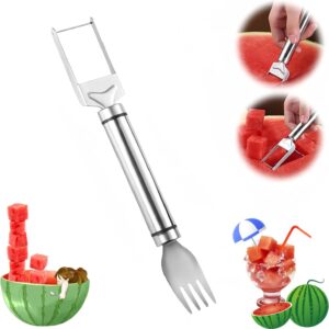 generic 2024 watermelon cutter, 2-in-1 stainless steel fruit knife watermelon fork slicer cutter slicer tool dual head fruit forks slicer knife summer portable fruit cutting knife fork for home