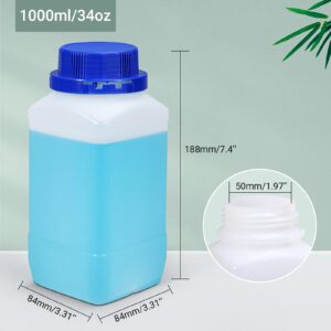 UMETASS 2 Pcs 34oz 1000ml Plastic Wide Mouth Reagent Bottles Lab Chemical Containers Translucent Sample Bottle Liquids Solid Storage Bottles with Screw Caps for Laboratory, Classroom