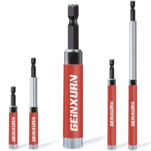 geinxurn 5 pcs drive guide with self retracting sleeve, mixed length magnetic drill bit tip holder for prevent screws shaking when driving