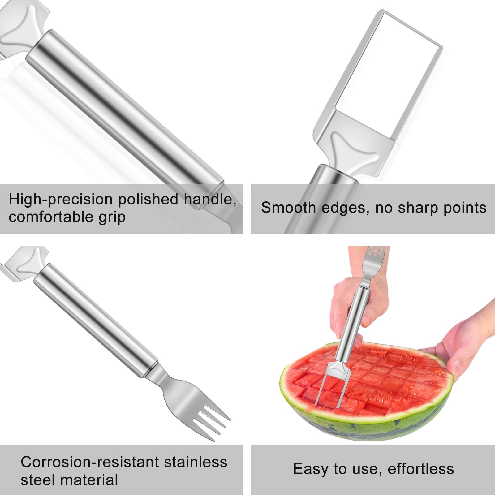 Velaco 4 PACK 2-in-1 Watermelon Cutter and Fork, 9.5 Inch Stainless Steel Fruit Cutter Slicer Tool