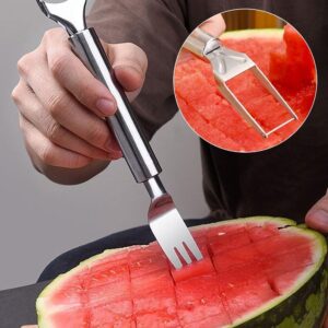 Upgraded 2-in-1 Stainless Steel Fruit Cutter，2024 Newest Watermelon Slicer Watermelon Cutter Melon Cutter Tool，Dual Head Fruit Forks Slicer Watermelon Cutter Tool, Summer Fruit Cutting Fork for Home