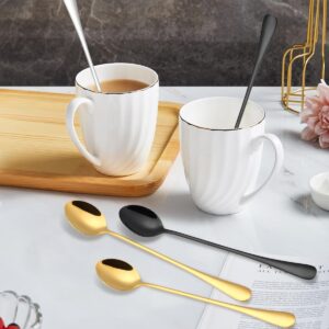 HIDEERPPY Silverware Set, 1/4/6/8/10/12 Pieces Gold Stainless Steel Ice Spoons, Long Handle Spoons, Coffee Spoons, Household Honey Spoons, Milk Tea Seasoning Stirring Spoons, Home Flatware Set(Rainbo