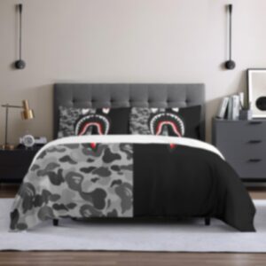 lzzit shark mouth camo bedding set boys shark mouth camo duvet cover and pillow cases 3 pieces,queen comforter cover set, full