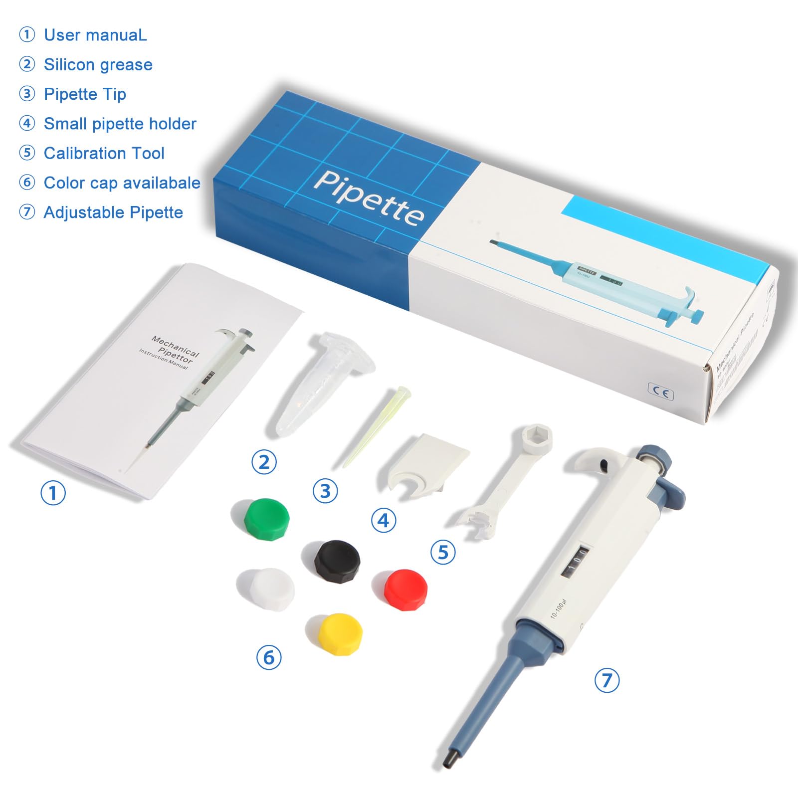 CONSINA 10-100ul Single-Channel Adjustable Pipettes, Manual Micropipette High Accurate for Laboratory