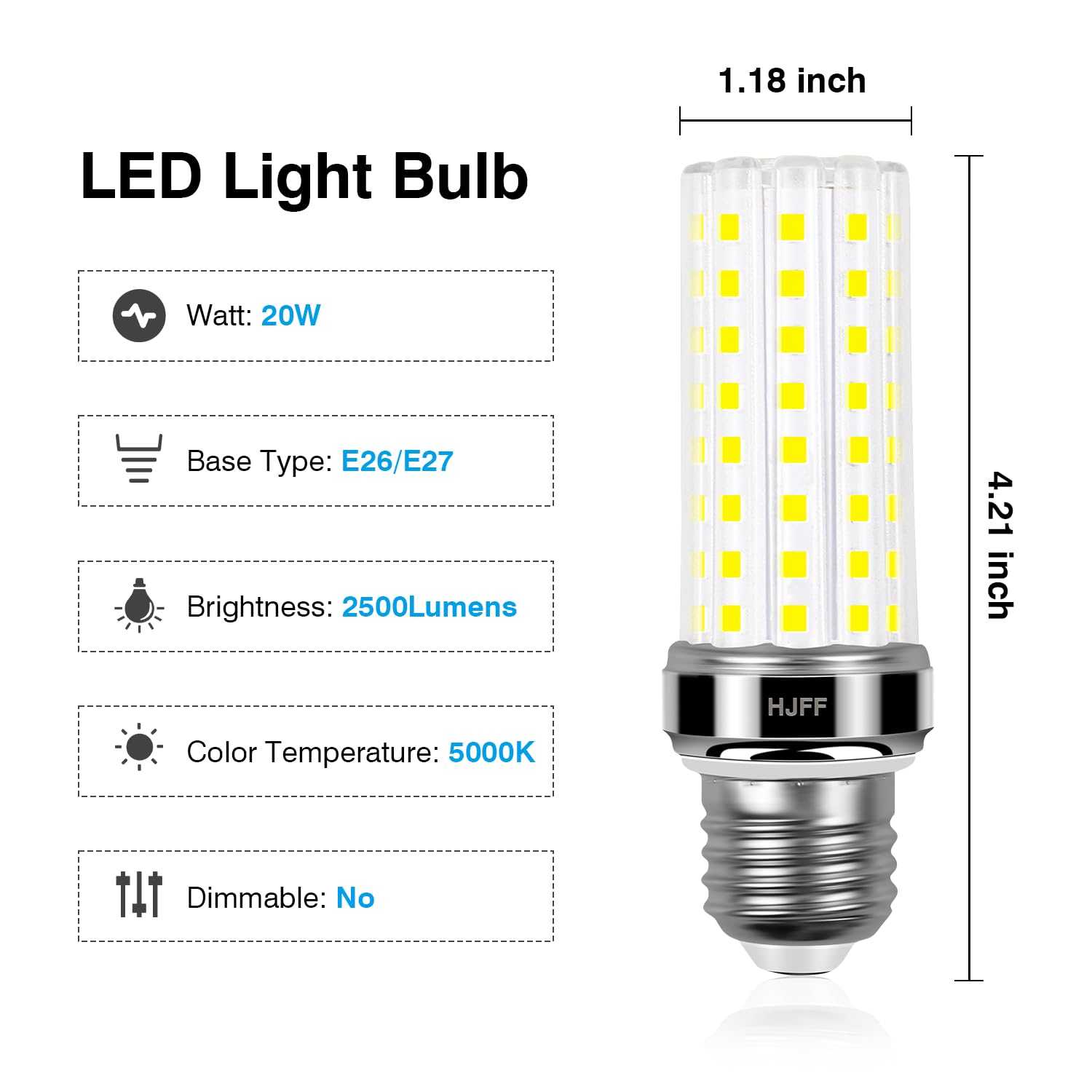 6 Pack LED Corn Light Bulb 200w Equivalent 2500 Lumen 5000K Cool Daylight White 20W E26/E27 Base Ceiling Fan Led Light Bulb for Home Garage Warehouse Indoor Outdoor Led Corn Bulb