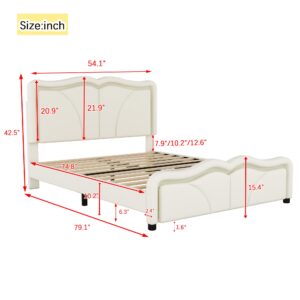 Full Size PU Upholstered Platform Bed,Bed Frame with LED Lights,Bedstead with Adjustable Headboard Height,Suitable for Kids Teenagers, Boys, Girls No Box Spring Needed, Easy Assembly (White, Full)