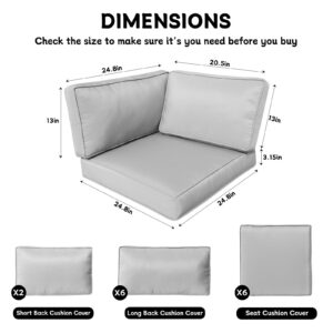 Wrinardy 14 Pcs Outdoor Patio Cushion Covers, Replacement Splash Proof Water Cushion Covers with Zipper, Outdoor Sofa Cushion Covers,Chair Cushion Covers (Light Gray, 24.8 inches)